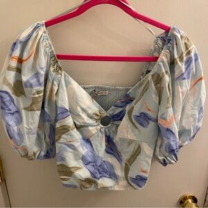 Abercrombie & Fitch Floral Puff Sleeve Crop Top Size Medium